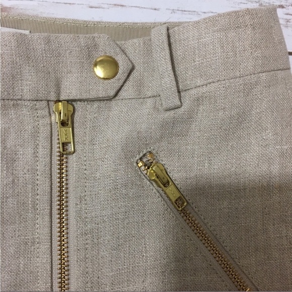 J. Crew Tan/Oatmeal Linen Mini Skirt with Gold Hardware Sz 10 - Picture 2 of 6
